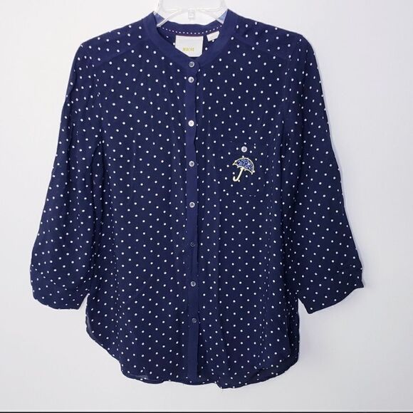 Anthropologie Tops - Anthropologie Maeve Umbrella Polka Dot Button Down Top